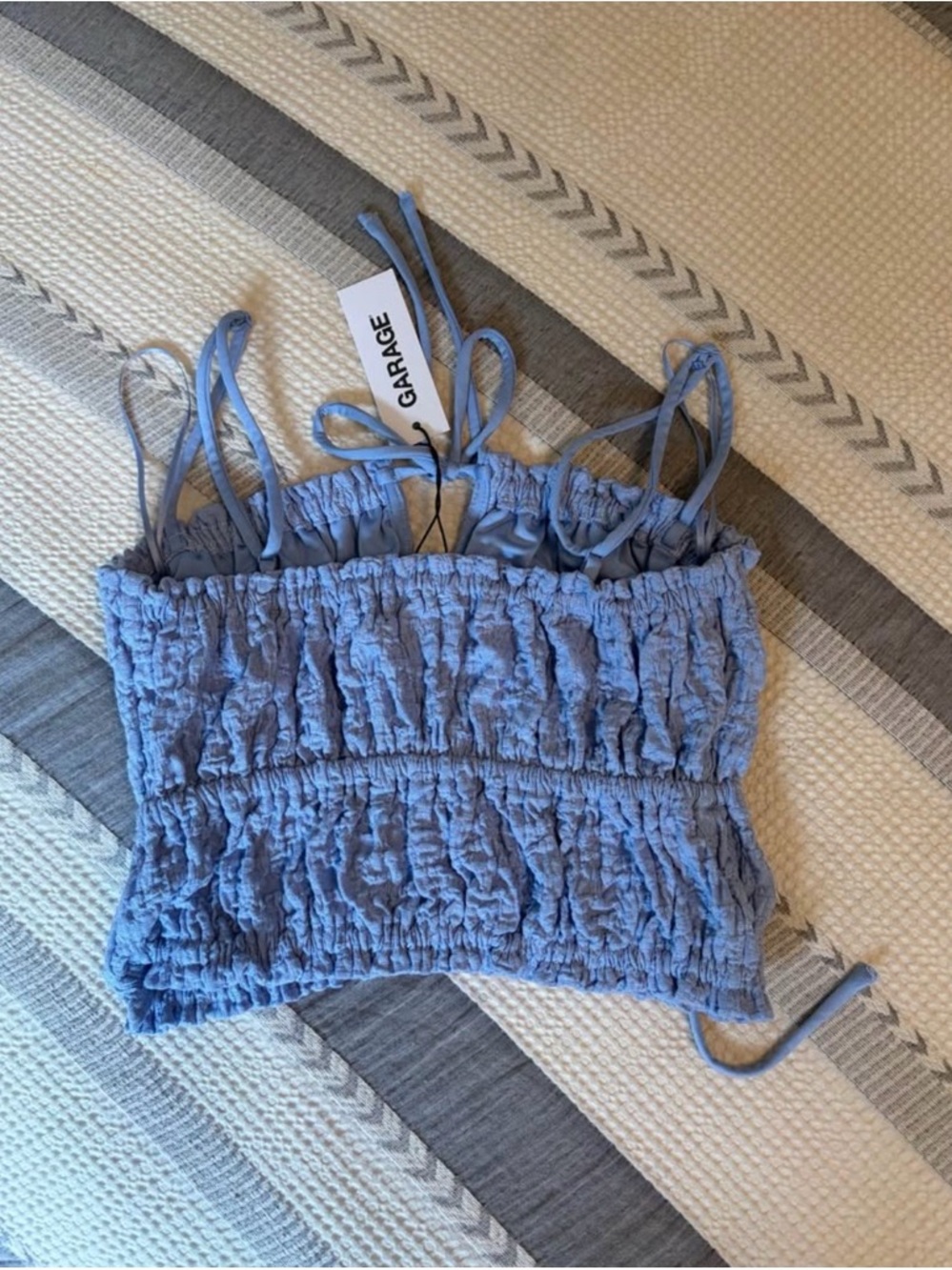 Garage Light Blue Smocked Crop Top with Tie Straps - Picture 4 of 4